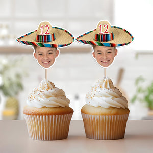 Custom Photo Mexican Fiesta Sombrero Maracas Birthday Decoration Party Cupcake Toppers HA75 892110