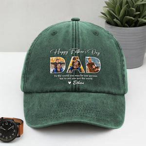 Custom Photo Happy Father's Day To Me You Are The World Washed Denim Baseball Cap Gift For Dad HO82 893944