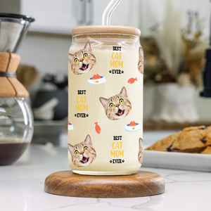 Custom Dog Cat Photo Best Dog Cat Mom Ever Personalized Glass Can CH07 895420