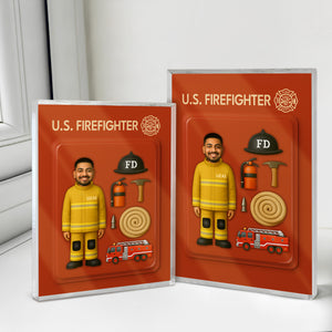 Custom Firefighter Figure Acrylic Block Plaque, Unique Keepsake, Father's Day Gift HA75 892336