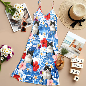 Custom Photo Cat Women's V-Neck Cami Maxi Dress HO82 893618