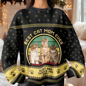 Custom Photo Best Cat Dad/Mom Ever - Personalized Unisex Ugly Sweater Christmas Gift For Cat Lovers HO82 900414