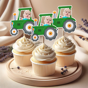 Custom Photo Kid Riding Tractor Decoration Cupcake Toppers HA75 892116