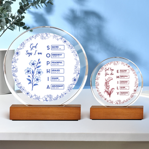 God Says I Am Name Letter In Bible Toile De Jouy Style Round Acrylic Frame Block HO82 894636