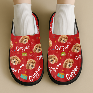 Custom Photo With Paw And Bowl Pattern Dog Cat Plush Slippers HO82 900304