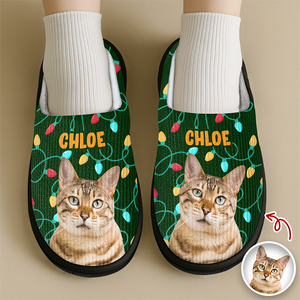 Custom Photo Cat Christmas Lights Slippers Unique Funny Gift HA75 897694