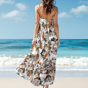 Custom Cat Photo Floral Style Women's V-Neck Cami Maxi Dress HO82 893600