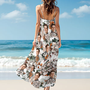 Custom Human Photo Floral Style Women's V-Neck Cami Maxi Dress HO82 893602