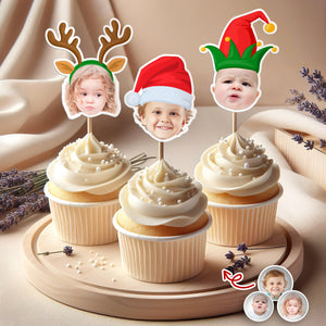 Custom Cute Face Christmas Cupcake Topper - XMAS Party Decor Gift For Family CH07 896254