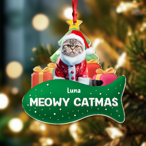 Custom Cat Photo Meowy Catmas 3D Effect Christmas Acrylic Ornament LM32 895919