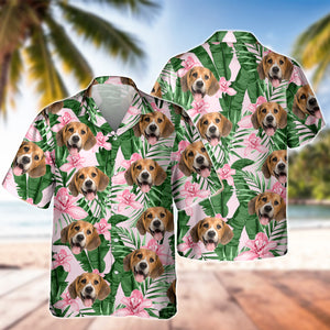 Custom Photo Funny Face Dog Cat Family Vacation Tropical Pattern Hawaii Shirt HA75 892308