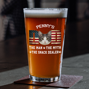 Custom Photo Cat Dad The Man The Myth American Flag Dad Beer Glass HA75 892404