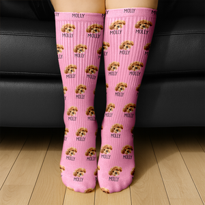 Custom Pet Portrait Socks – Personalized Dog/Cat/Person Photo & Name Gift TH10 896681