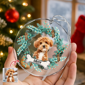 Custom Dog Photo Christmas Cirle Glass Ornament For Dog Lovers TH10 894759