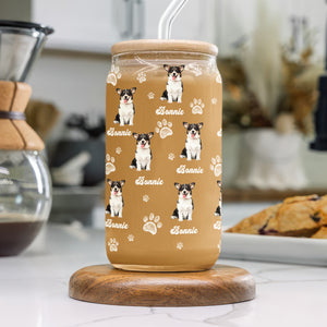 Custom Photo And Name With Dog Paw Glass Can With Lid Gift for Pet Lovers TH10 896783