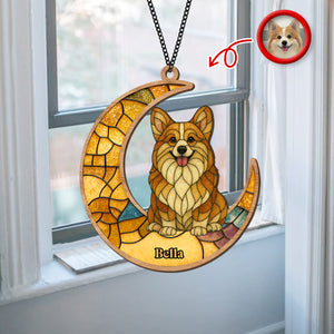 Custom Dog Photo Glass Effect Dog On The Moon Suncatcher LM32 895419