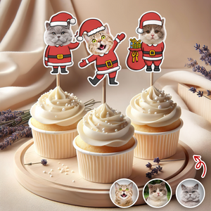 Custom Funny Cat Photo Christmas Cupcake Toppers Xmas Decor TH10 894769