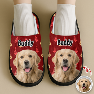Custom Cute Dog Photo American Flag Christmas Pattern Slippers For Dog Lovers LM32 893881