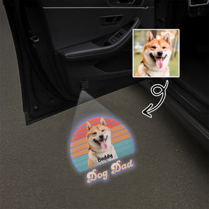 Custom Dog Photo Retro Sunset Dog Dad Car Door Projector Light CH07 896434