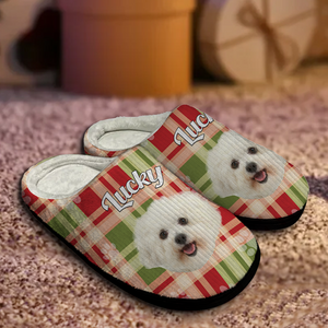 Custom Dog Photo Flannel Patten Slipper Xmas Gift For Dog Lovers CH07 896270