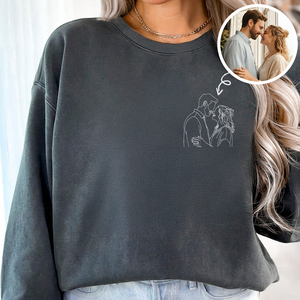 Custom Portrait Photo Drawing Style Couple Dark Shirt Gift For Valentine's Day HO82 900746