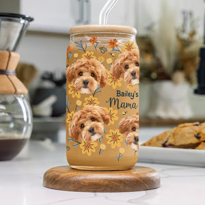 Custom Dog Photo Floral Glass Can With Lid Christmas Gift For Family TH10 896895