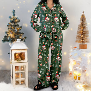 Custom Photo Santa Claus Pine Tree Snowflakes Long Pajamas LM32 895635