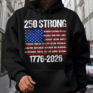USA 250 Strong Flag American States Patriotic Dark Shirt LM32 895333