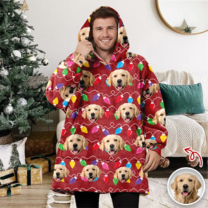 Custom Photo With Colorful Christmas Lights Hoodie Blanket For Dog Cat Lovers HA75 898288