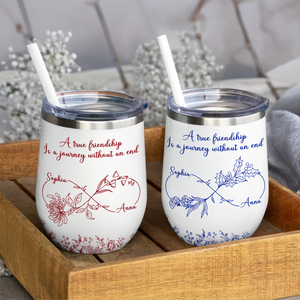 Personalized Gift True Friendship Without An End Toile De Jouy Wine Tumbler LM32 893997