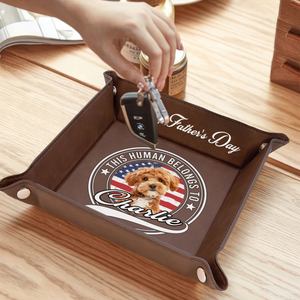Custom Photo Human Belongs To Dog Happy Father's Day Leather Valet Tray LM32 893611