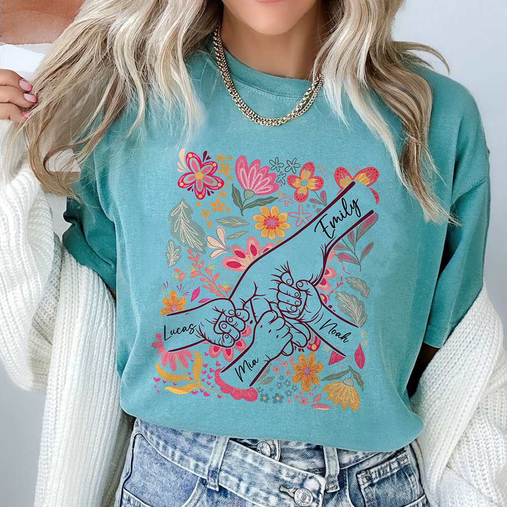 Custom Family Hands Floral Comfort Shirt Gift For Mother's Day HO82 902212