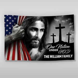 Personalized Family Name One Nation Under God Banner House Flag HA75 898192