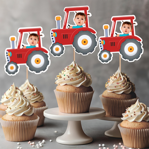 Custom Photo Kid Riding Tractor Decoration Cupcake Toppers HA75 892116