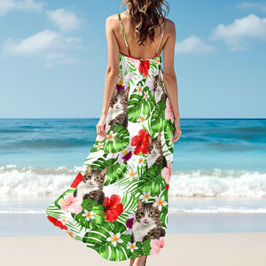 Custom Photo Cat Women's V-Neck Cami Maxi Dress HO82 893618