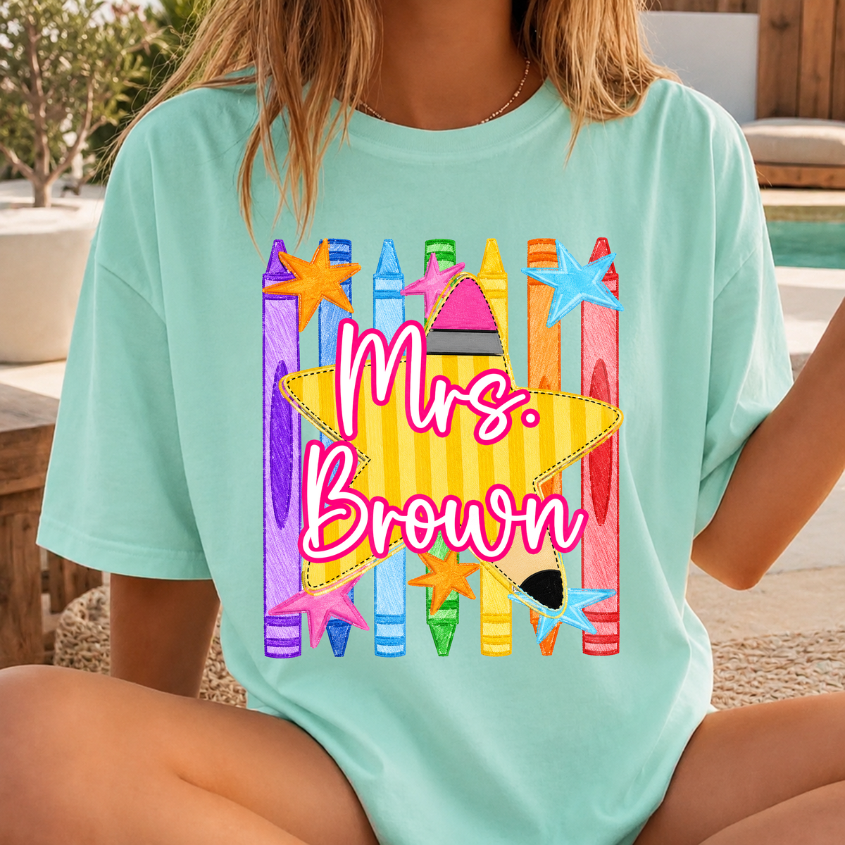 Custom Name Pencil Crayons Teacher Back To School Comfort Shirt CH07 911922
