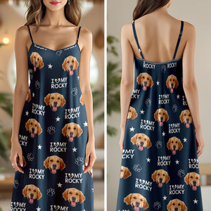 Custom Photo and Name I Love My Dog V-Neck Cami Maxi Dress HA75 892146