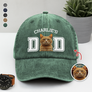 Custom Photo Cat Dad, Cat Mom Washed Denim Baseball Cap HA75 897222