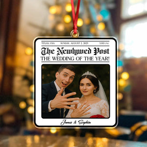 Custom Photo The Newspaper Newlywed Post Acrylic Ornament Christmas Gift For Couples, Husband, Wife HO82 894832