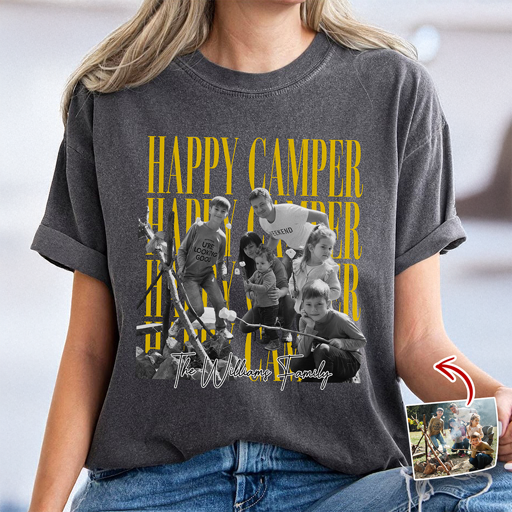 Custom Family Photo Vintage Happy Camper Comfort Shirt - Personalized Family Camping Gift TH10 170153