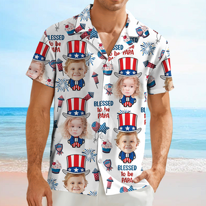 Custom Photo Blessed To Be Grandpa - Personalized Photo Hawaii Shirt CH07 895754