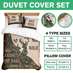 She Keeps Me Wild Personalized Hunter Couple Quilt Bedding Set Gift For Couple, Husband, Wife CH07 895478