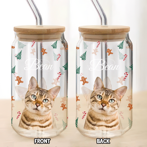 Custom Photo Dog With Snow Glass Can With Lid For Dog Lovers CH07 899106