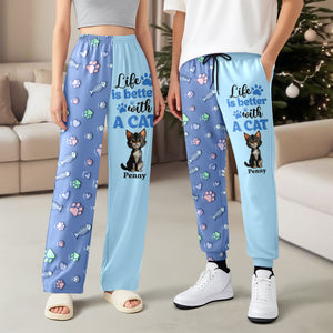Custom Cat Name Life Is Better With Cats 3D Effect Sweatpants LM32 895931