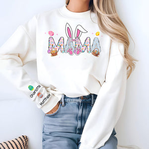 Easter Bunny Coquette Bow Gift For Family Custom Grandma And Kids Name on Sleeves Sweatshirt CH07 895352