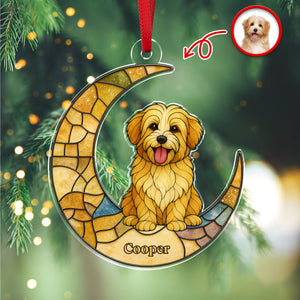 Custom Dog Photo Glass Effect Dog On The Moon Acrylic Ornament LM32 895417