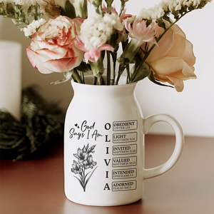 God Says I Am Personalized Name Initial Bible Toile De Jouy Vase LM32 895367