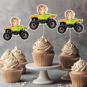 Custom Kid Face Riding Monster Truck Decoration Cupcake Toppers HA75 892008