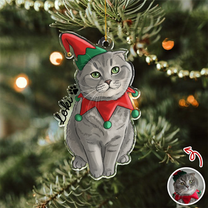 Custom Cute Cat Photo Portrait Christmas Decoration Acrylic Ornament LM32 895715
