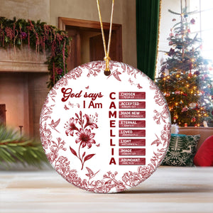 Custom Name Letter And Flower Toile De Jouy Style God Says I Am Ceramic Ornament LM32 895399